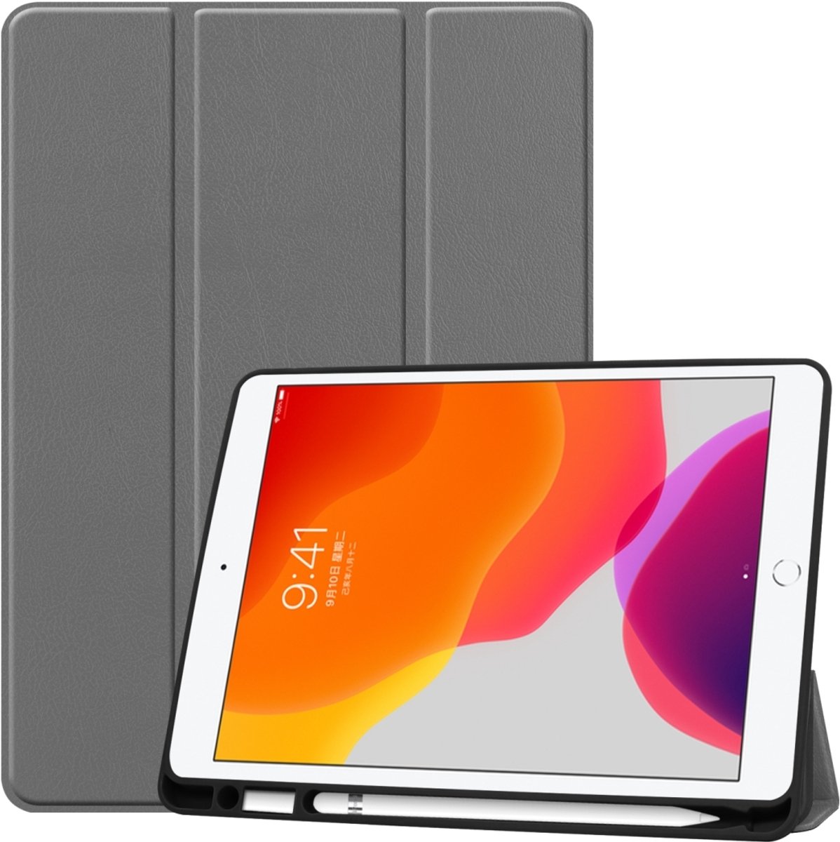Mobigear Tablethoes geschikt voor Apple iPad 9 (2021) Hoes | Mobigear Tri-Fold Gel Bookcase + Stylus Houder - Grijs