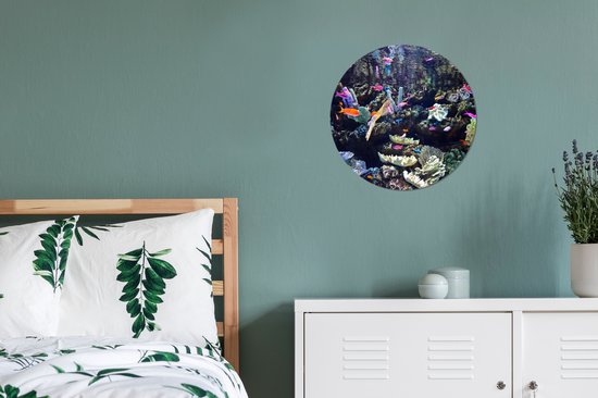 WallCircle - Wandcirkel ⌀ 30 - Kleurrijk aquarium - Ronde schilderijen woonkamer - Wandbord rond - Muurdecoratie cirkel - Kamer decoratie binnen - Wanddecoratie muurcirkel - Woonaccessoires