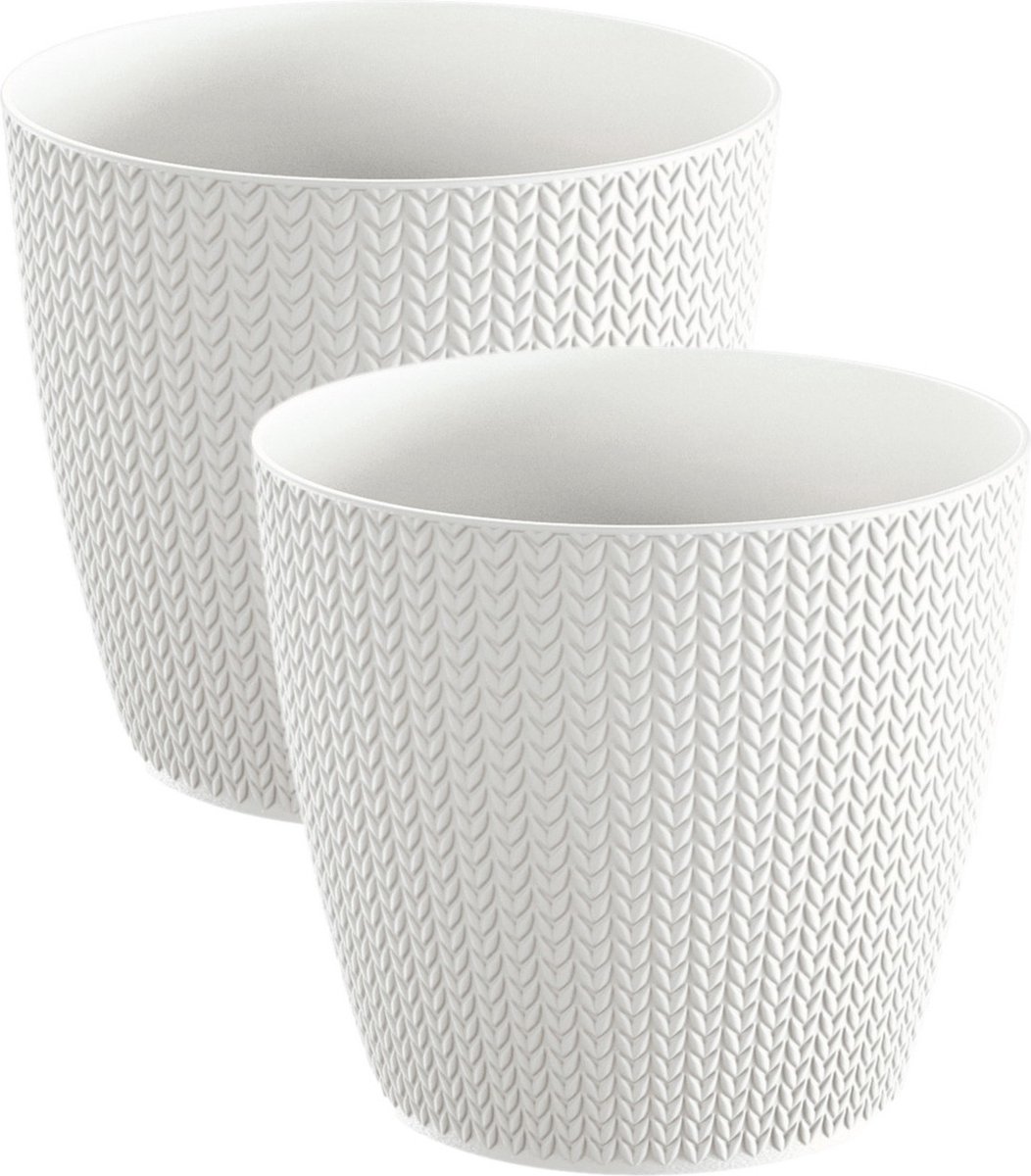 Prosperplast Plantenpot - Set van 2x stuks - Wheaty - parel wit - kunststof - D13 x H11 cm - Stijlvol - buiten/binnen