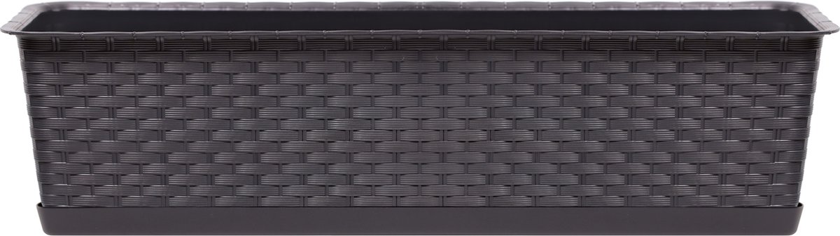 Prosperplast Kunststof plantenbak/bloembak Ratolla - rotan look - donkerbruin - 40 x 17 x 15 cm