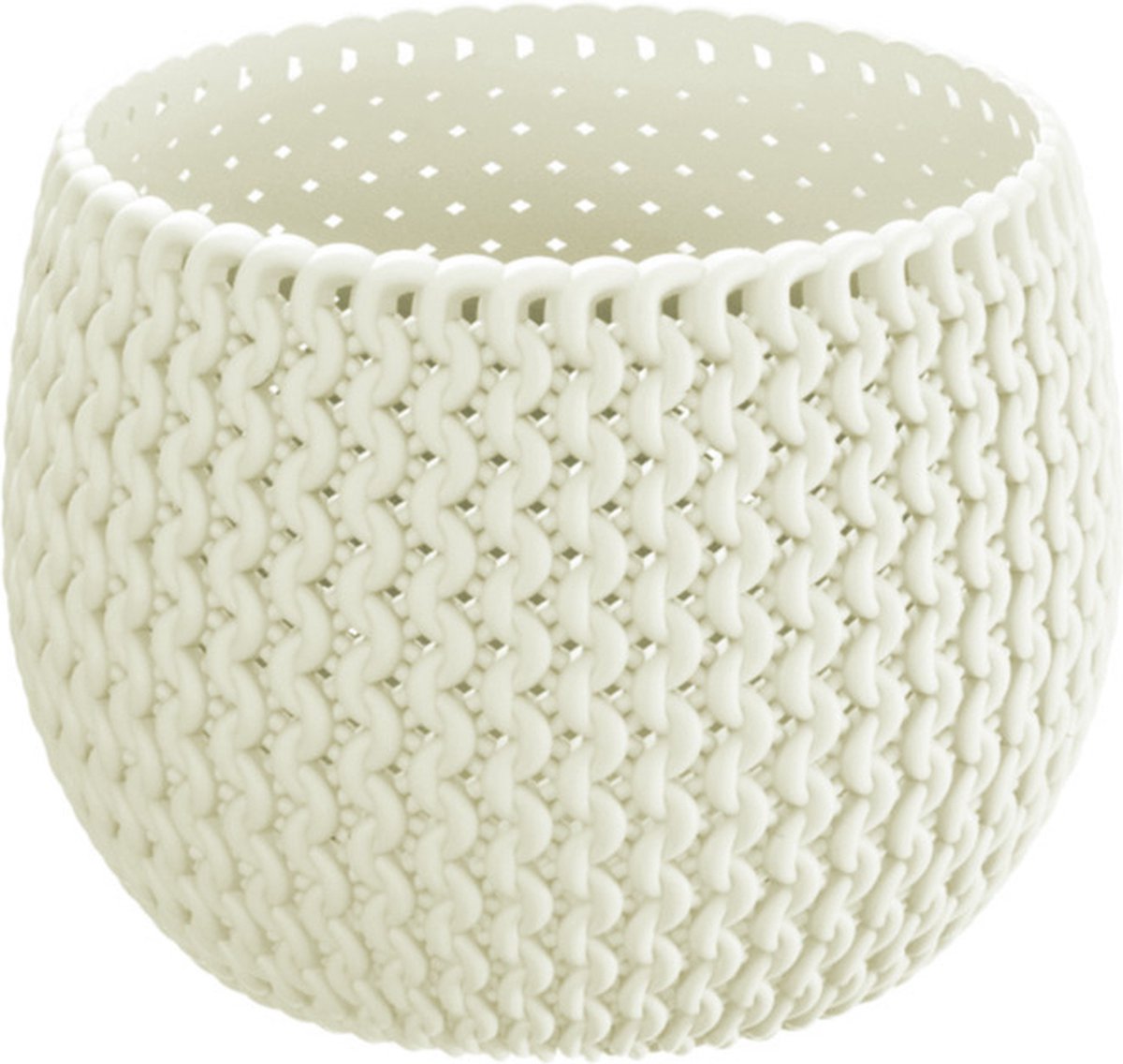 Plantenpot/bloempot kunststof dia 14,5 cm en hoogte 11 cm in het creme wit voor binnen/buiten