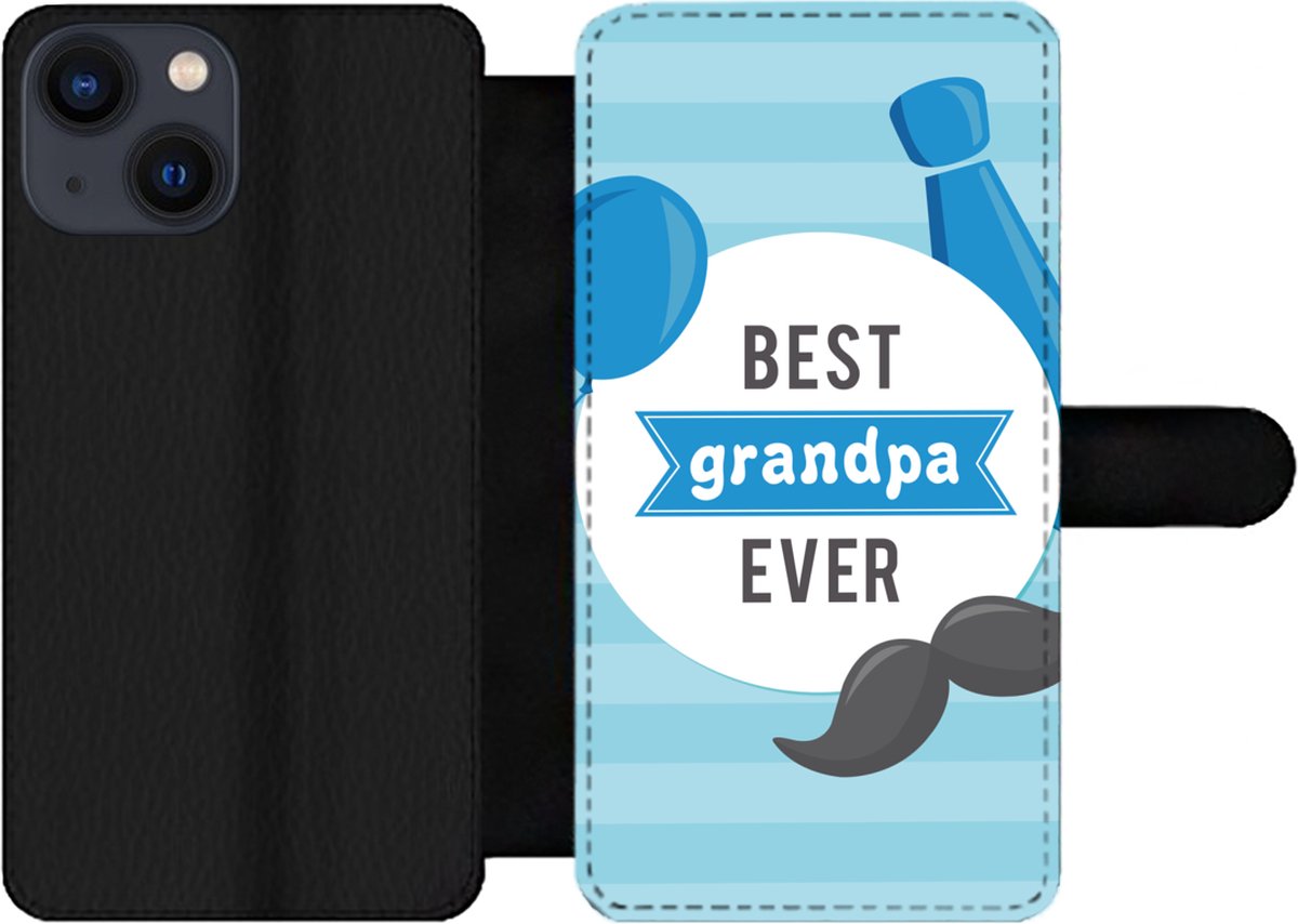 Telefoonhoesje Geschikt voor iPhone 13 Mini telefoonhoesje - Spreuken - Best grandpa ever - Quotes - Opa - Met vakjes - Wallet case met magneetsluiting