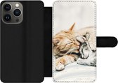Bookcase Geschikt voor iPhone 13 Pro Max telefoonhoesje - Katten - Bank - Woonkamer - Met vakjes - Wallet case met magneetsluiting