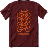 Amsterdam Fiets Stad T-Shirt | Souvenirs Holland Kleding | Dames / Heren / Unisex Koningsdag shirt | Grappig Nederland Fiets Land Cadeau | - Burgundy - XXL