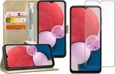 Hoesje geschikt voor Samsung Galaxy A13 4G - Book Case Leer Wallet Cover Portemonnee Pasjeshouder Hoes Goud - Tempered Glass Screenprotector