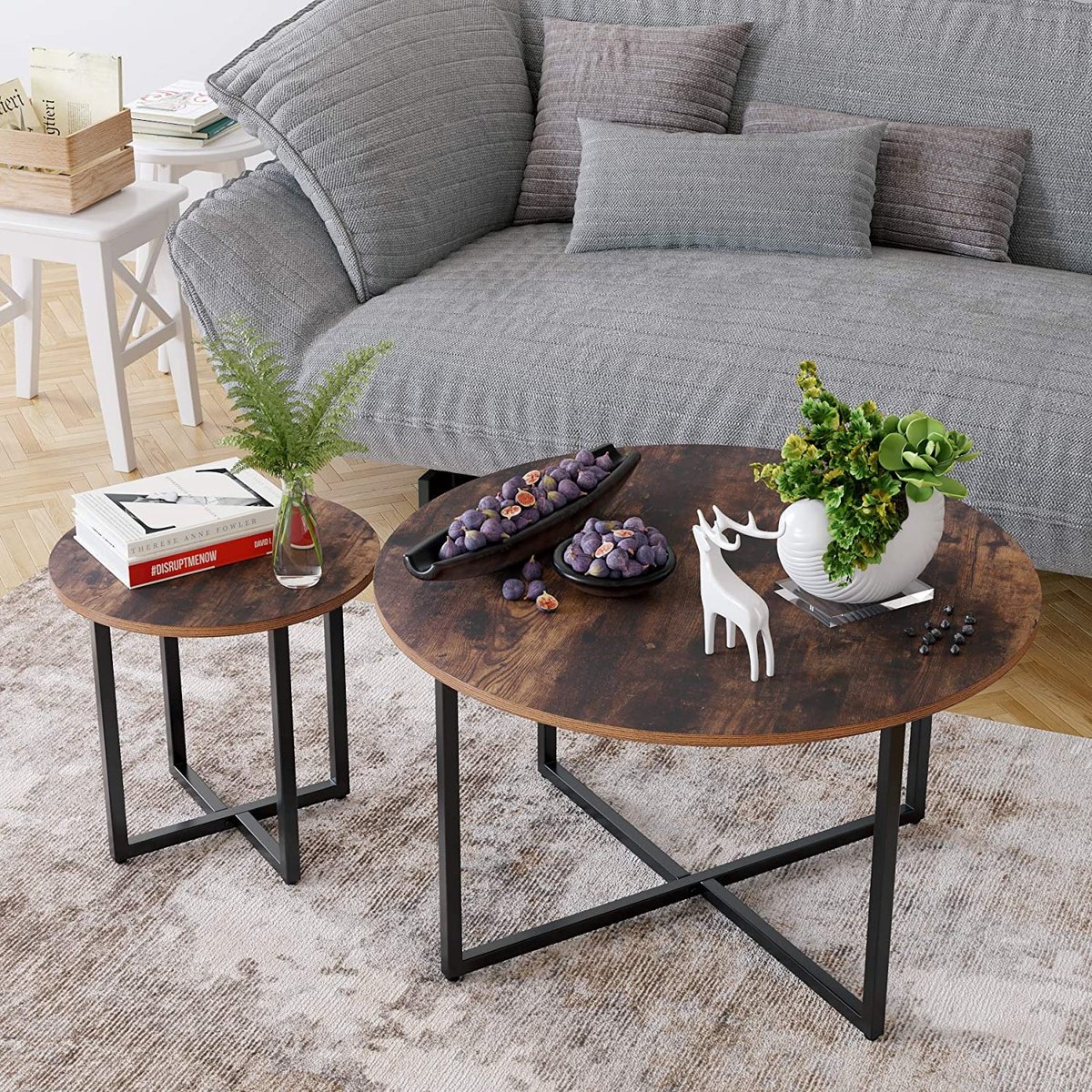 HOMERECOMMEND Ronde salontafel, houten 2-laags cirkel salontafels met