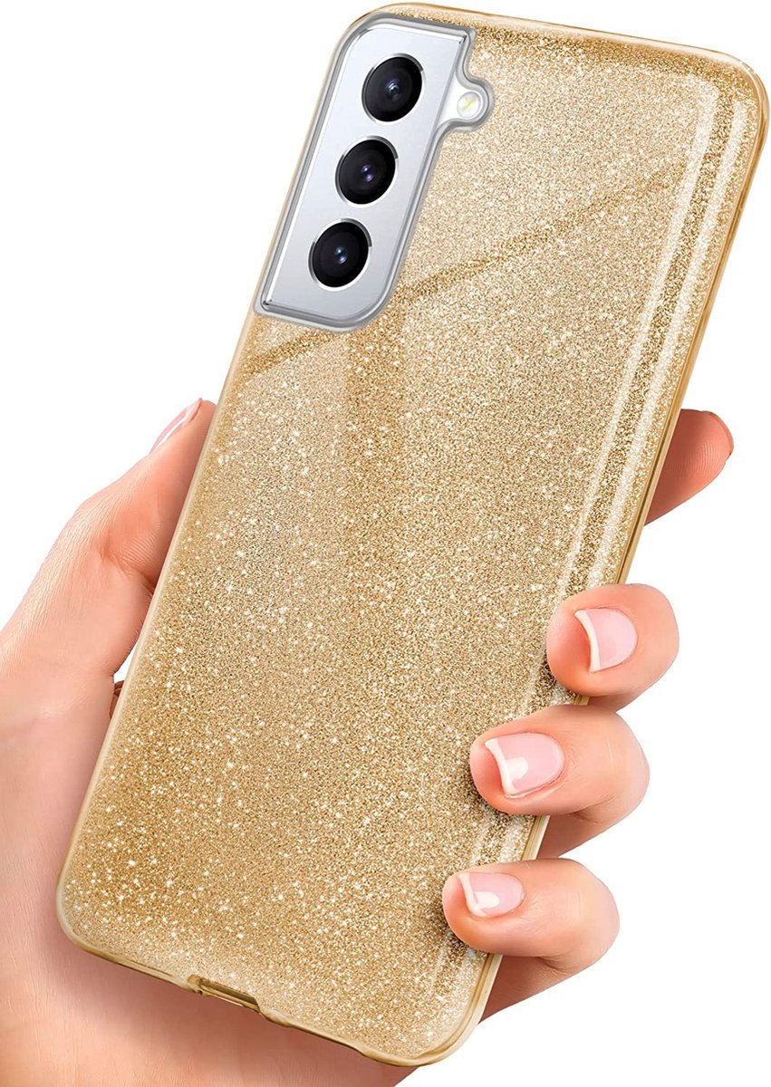 Casemania Hoesje Geschikt voor Samsung Galaxy S23 Plus - Goud - Glitter Back Cover