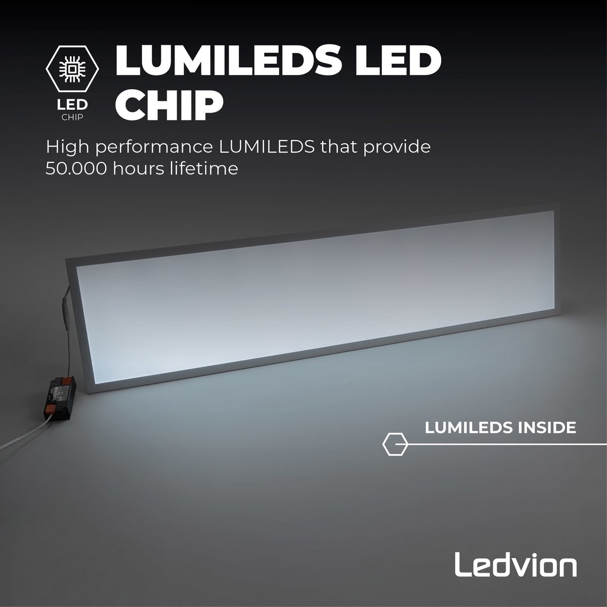 Ledvion - LED Panel, 120x30, 36W, 6500K, 4000 Lumen, Inbouwarmatuur Raster Incl. LED driver Snelconnector