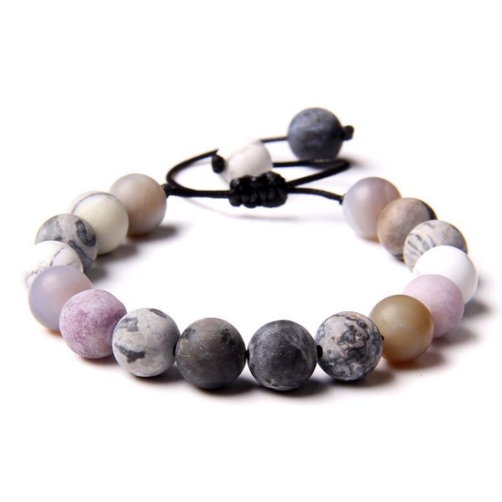 Marama - bracelet ajustable Heather Grey - pierres semi-précieuses - vegan - unisexe - 19-24 cm.