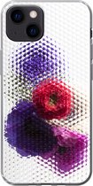 Geschikt voor iPhone 13 mini hoesje - Klaproos - Bloemen - Glas - Siliconen Telefoonhoesje