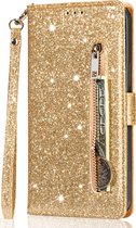 Glitter Bookcase voor Samsung Galaxy S22 Ultra | Hoogwaardig PU Leren Hoesje | Lederen Wallet Case | Telefoonhoesje | Pasjeshouder | Portemonnee | Goud
