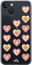 Retro Heart Pastel Pink - iPhone Transparant Case - Transparant siliconen hoesje geschikt voor iPhone 11 hoesje - Shockproof case doorzichtig met hartjes - Hartje beschermhoes