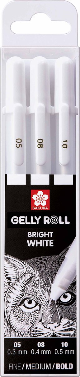 Sakura Basic Set 3 Gelpennen Zuiver Wit Fijn Medium Dik