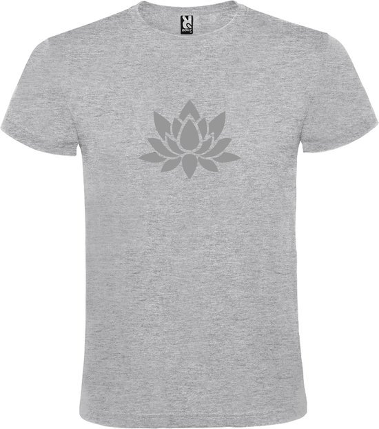 Grijs  T shirt met  print van "Lotusbloem " print Zilver size M