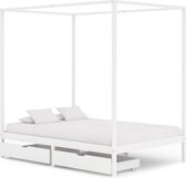 vidaXL Hemelbedframe met 2 lades massief grenenhout wit 140x200 cm