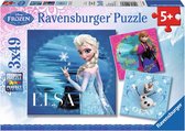 Puzzel 3x49 stukjes Disney Frozen: Elsa, Anna  AND  Olaf