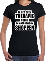 Geen therapie nodig ik moet gewoon shoppen hobby t-shirt zwart dames - Cadeau shopper XXL