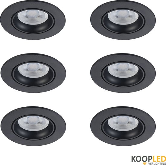 6 Stuks Zwart Carme Inbouwspot LED - Inbouwspots badkamer - Inbouw armatuur Carme - Kantelbaar - Ronde plafondspots(Ø68 mm) - Zwart + GU10 Fitting