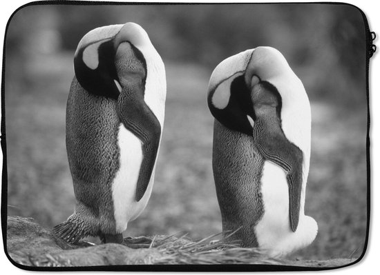 Laptophoes 13 inch - Twee slapende pinguïns - zwart wit - Laptop sleeve