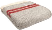 Tweedmill Plaid Visgraat 2 streep Grijs en Rood - Nieuw wol - Made in the UK