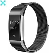 MY PROTECT® Milanese Loop Armband Voor Fitbit Charge 2 Horloge Bandje - Metalen Milanees Fitbit Bandje - Magneet Sluiting - Zwart