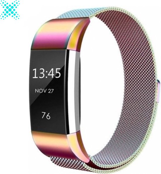 MY PROTECT - Milanees Bandje Geschikt Voor Fitbit Charge 2 - Schakel Band - Regenboog