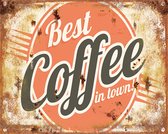 Clayre & Eef Tekstbord 33*1*25 cm Oranje Ijzer Rechthoek Best Coffee in town Wandbord Quote Bord Spreuk