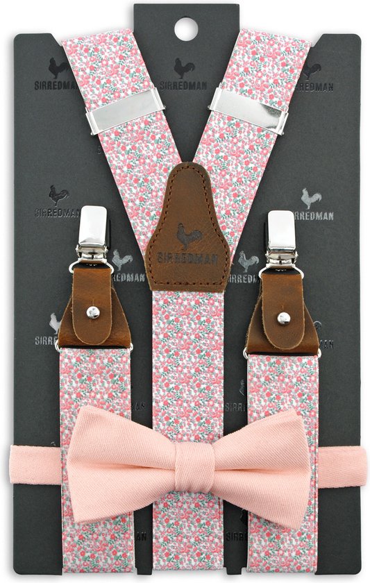 Sir Redman - Bretels met strik - bretels combi pack Fiori Pastelli roze - roze / groen / wit