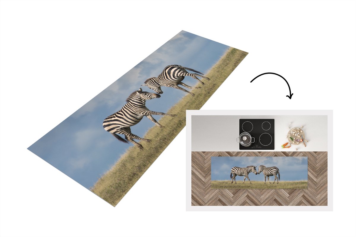 KitchenYeah Keukenloper - Loper keuken - Verliefde zebra's - Keukenloper vinyl multicolor, foto 5