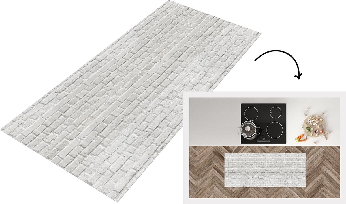 KitchenYeah Keukenloper - Loper keuken - Muur - Natuursteen - Wit - Patroon - 120x50 cm - Keukenloper vinyl Multicolor