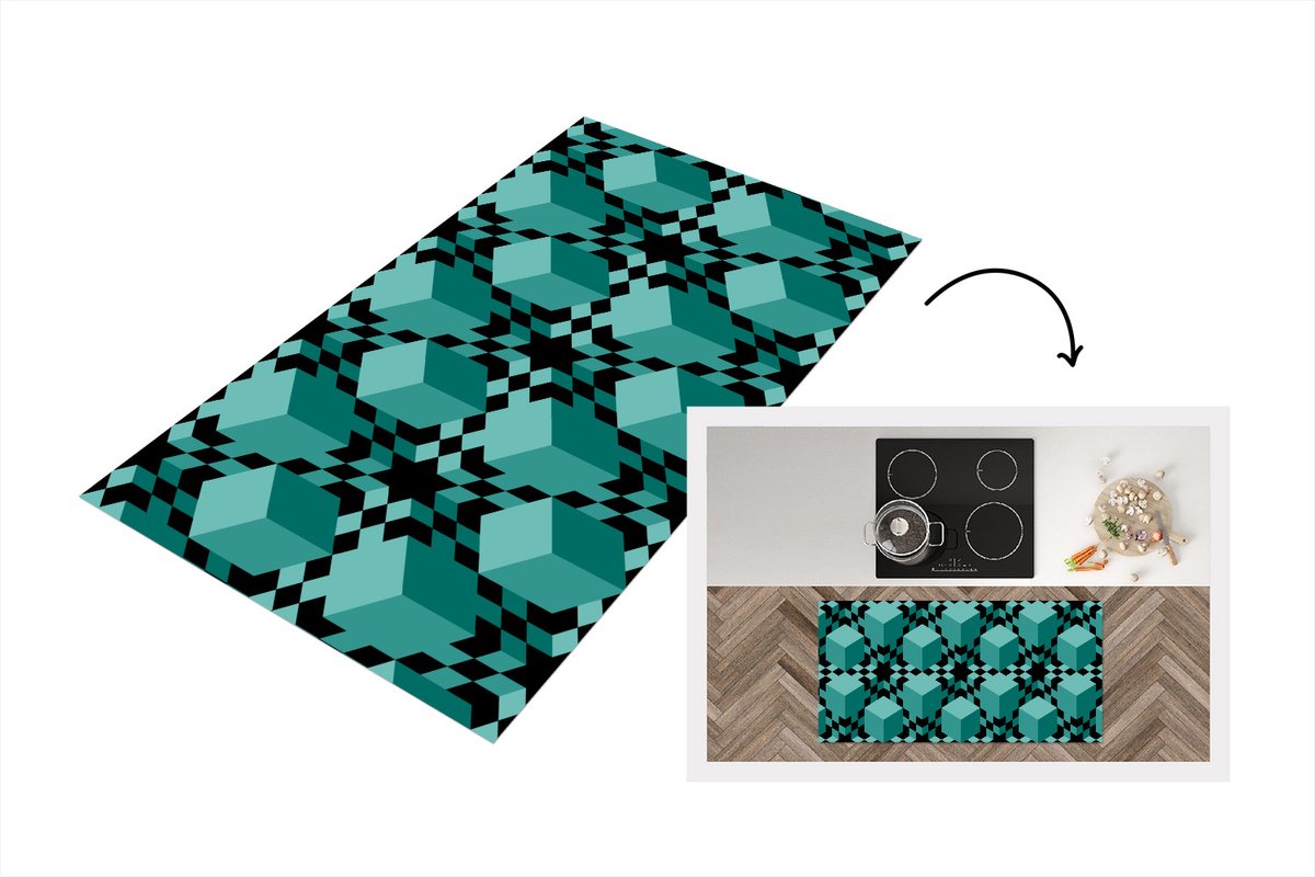 Keukenloper - Loper keuken - 3D - Blokken - Patronen - 120x60 cm - Keukenloper vinyl