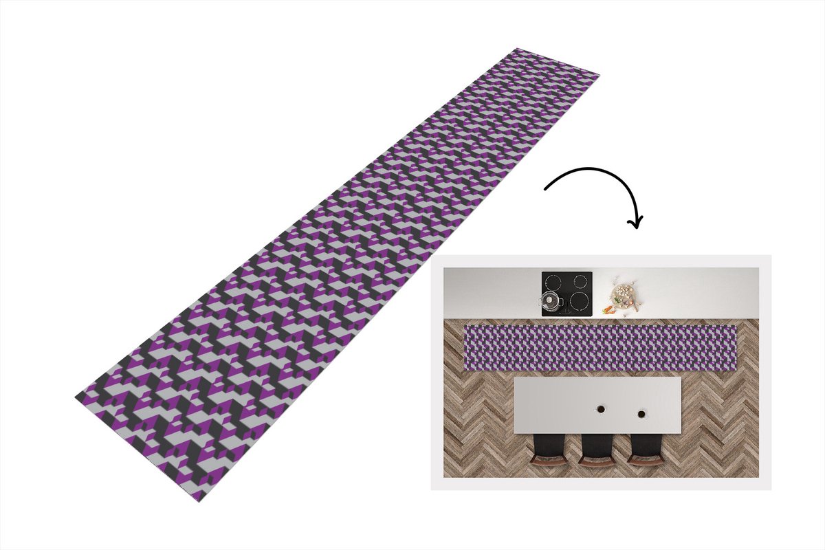 KitchenYeah Keukenloper - Loper keuken - Blokken - Patronen - 3D - Paars - Keukenloper vinyl, foto 4