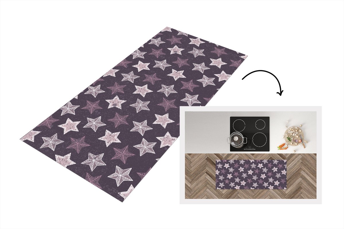 KitchenYeah Keukenloper - Loper keuken - Patronen - Christmas - Sterren - 120x50 cm - Keukenloper vinyl Multicolor