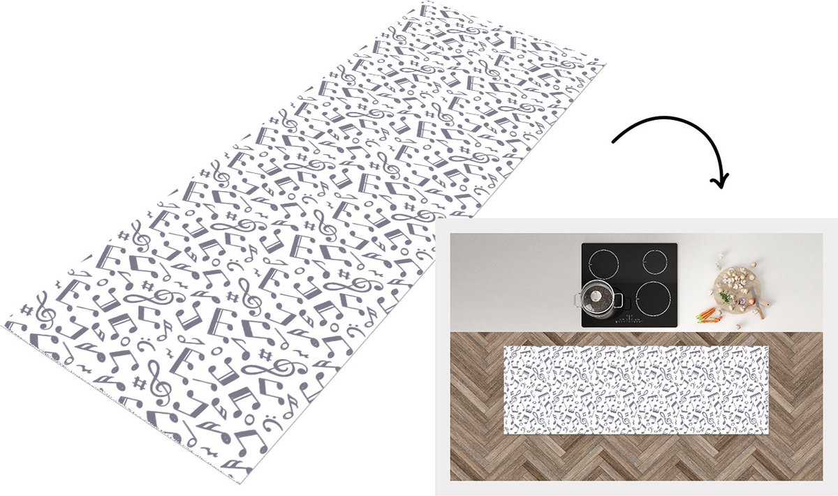 KitchenYeah Keukenloper - Loper keuken - Muzieknoten - Patronen - Muziek - 180x60 cm - Keukenloper vinyl Multicolor