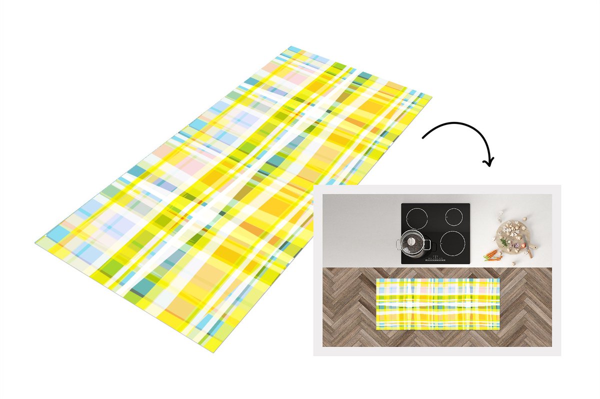 KitchenYeah Keukenloper - Loper keuken - Geel - Patroon - Zomer - Keukenloper vinyl Multicolor