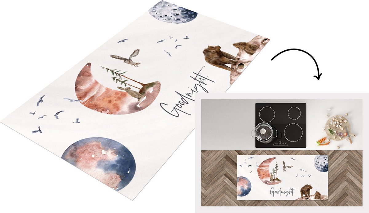 KitchenYeah Keukenloper - Loper keuken - Quotes - Spreuken - Kinderen - Goodnight - 120x60 cm - Keukenloper vinyl Multicolor
