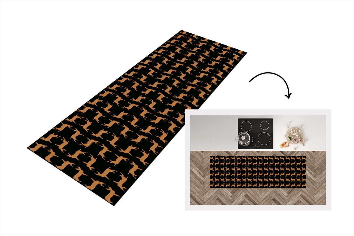 KitchenYeah Keukenloper - Loper keuken - Patroon - Hert - Zwart - Bruin - Keukenloper vinyl, foto 3