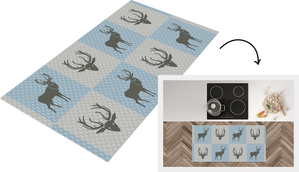 KitchenYeah Keukenloper - Loper keuken - Hert - Stippen - Blauw - Keukenloper vinyl, foto 7