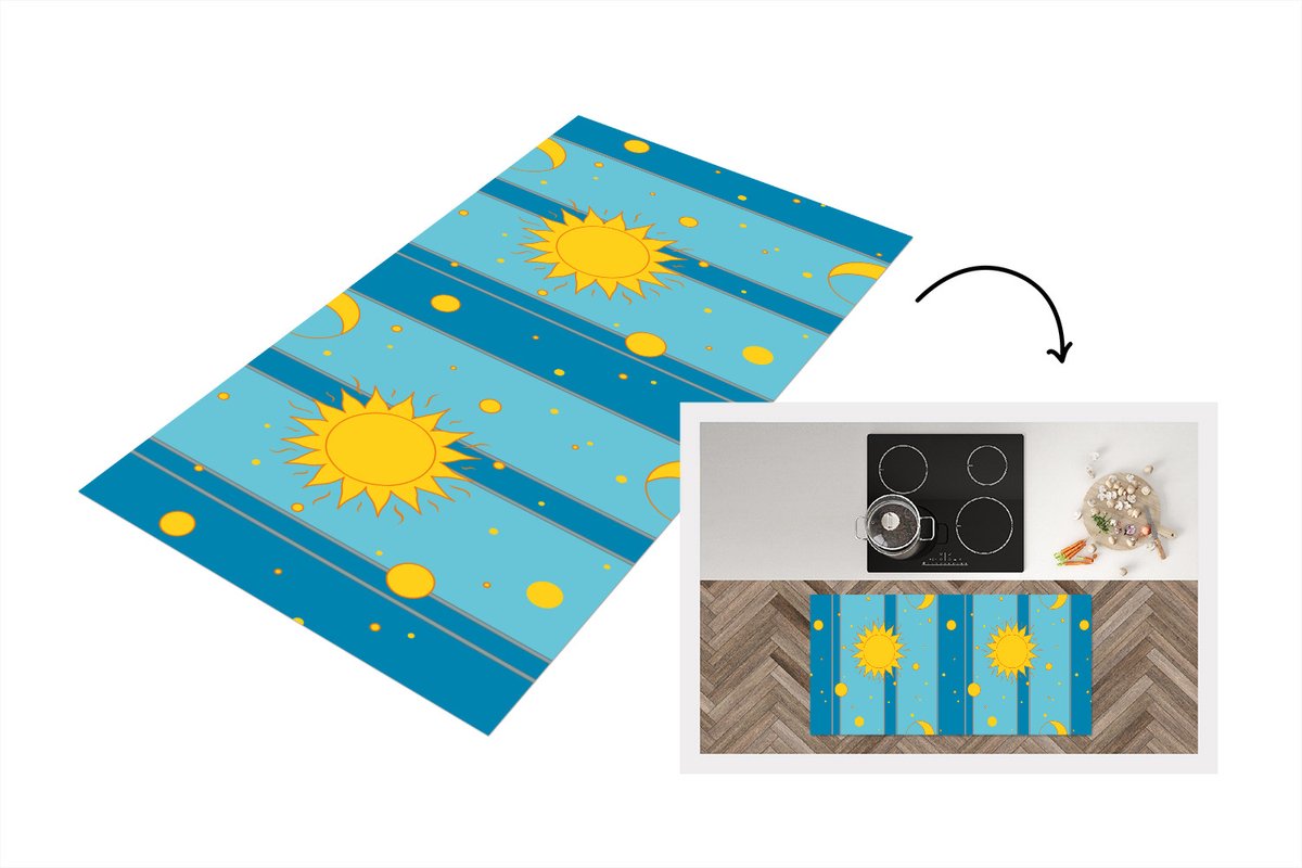 KitchenYeah Keukenloper - Loper keuken - Zon - Maan - Design - 120x60 cm - Keukenloper vinyl Multicolor