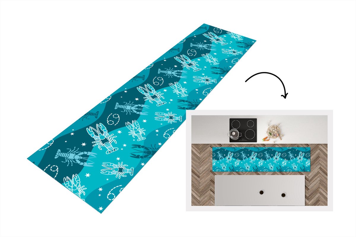KitchenYeah Keukenloper - Loper keuken - Zodiac - Kreeft - Design - 200x50 cm - Keukenloper vinyl Multicolor