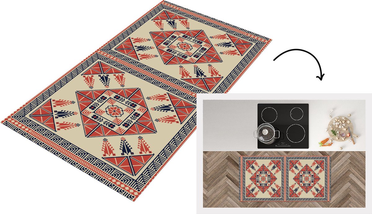 KitchenYeah Keukenloper - Loper keuken - Patronen - Tegel - Bloem - Borduren - Arabisch - 120x60 cm - Keukenloper vinyl Multicolor