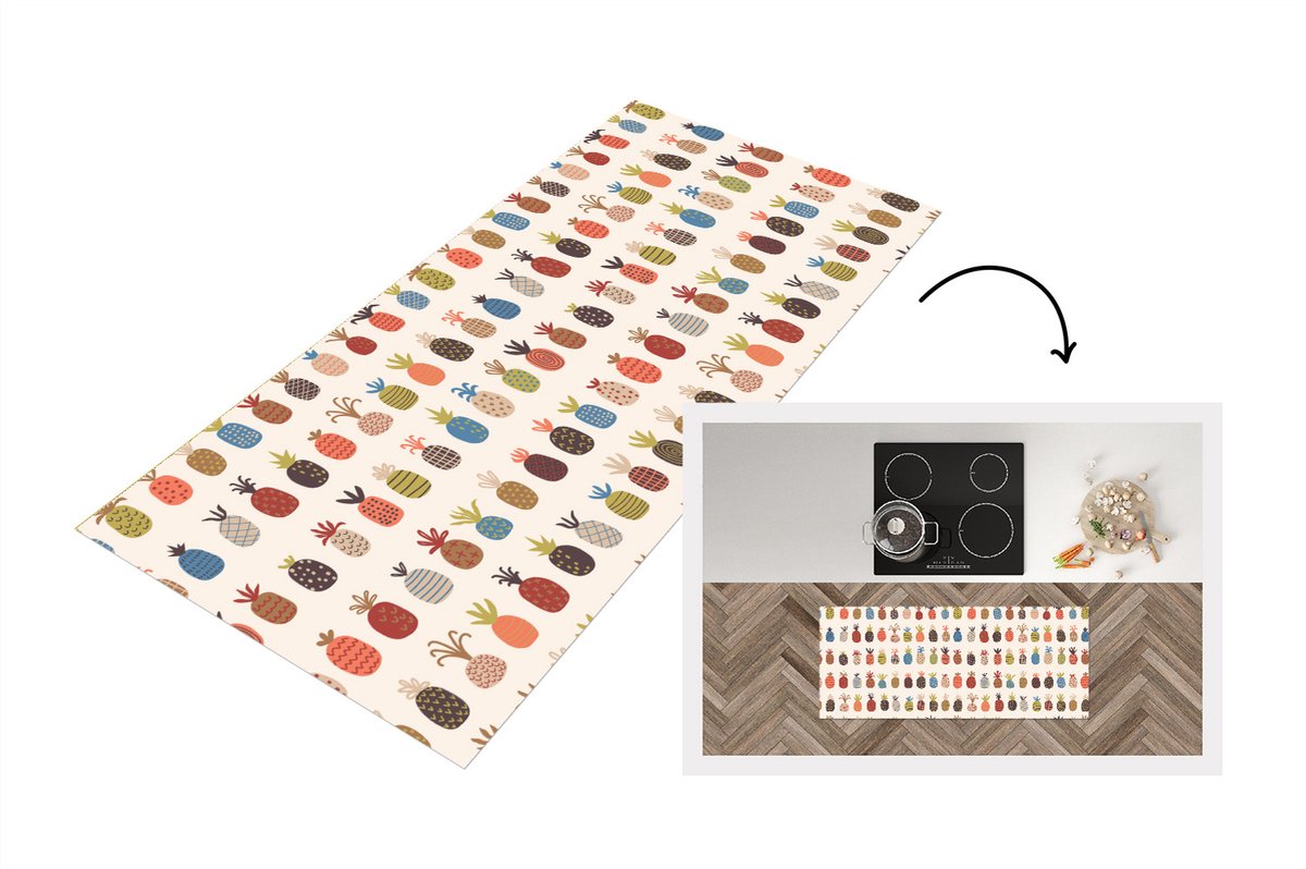 KitchenYeah Keukenloper - Loper keuken - Ananas - Regenboog - Retro - Fruit - 120x50 cm - Keukenloper vinyl Multicolor
