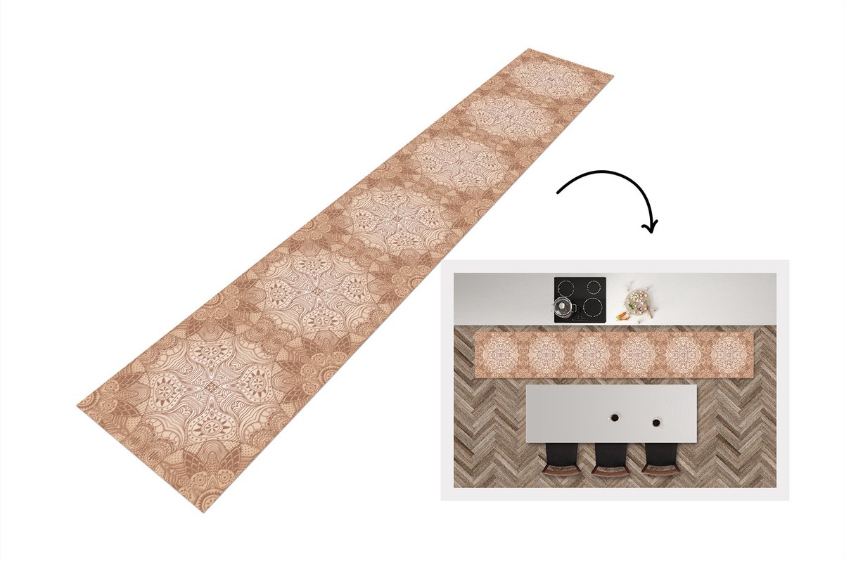 KitchenYeah Keukenloper - Loper keuken - Henna - Mandala - Patronen - 300x50 cm - Keukenloper vinyl Multicolor