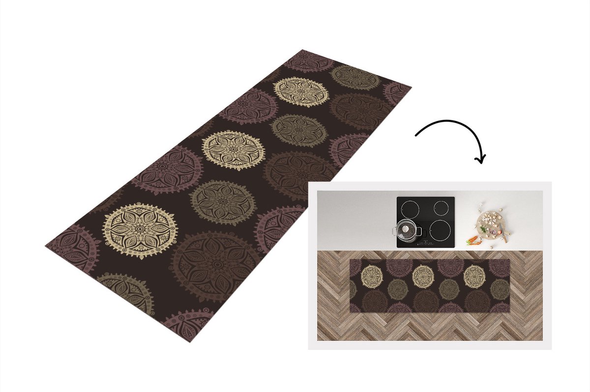 KitchenYeah Keukenloper - Loper keuken - Design - Mandala - Bruin - Keukenloper vinyl, foto 5