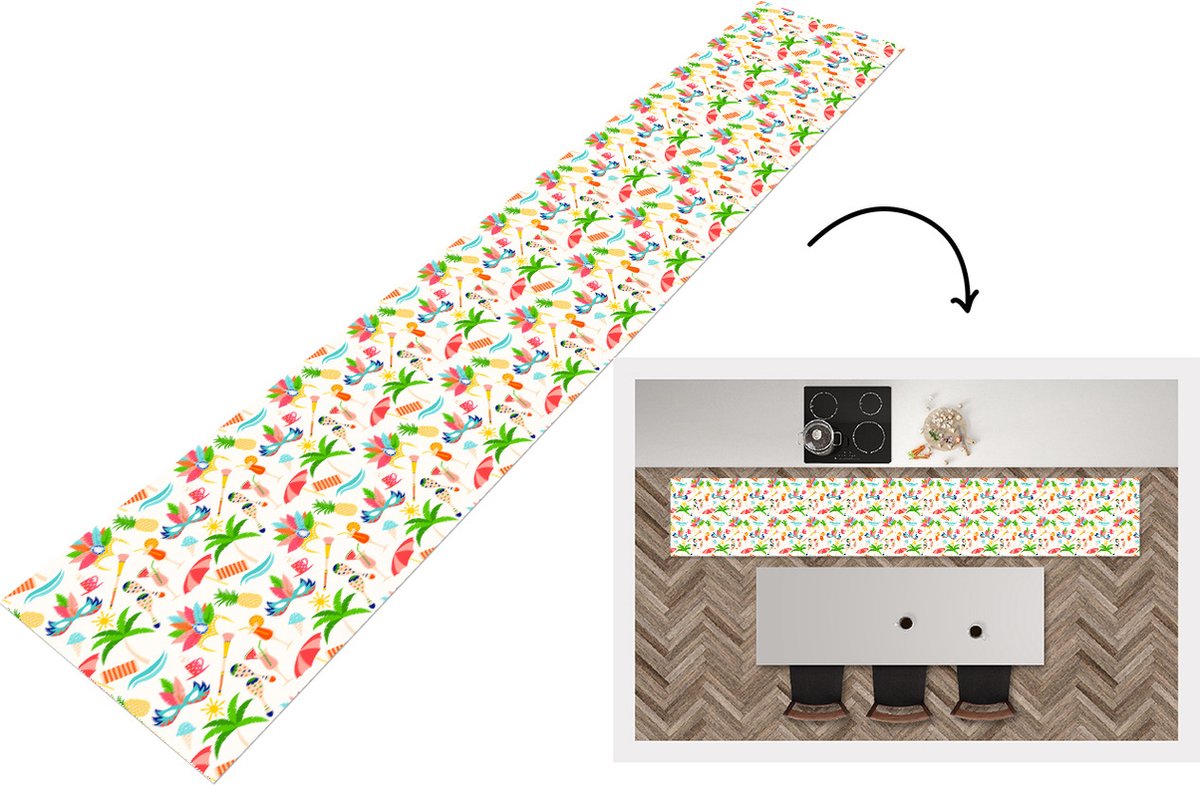 KitchenYeah Keukenloper - Loper keuken - Patroon - Brazilië - Carnaval - 300x50 cm - Keukenloper vinyl Multicolor