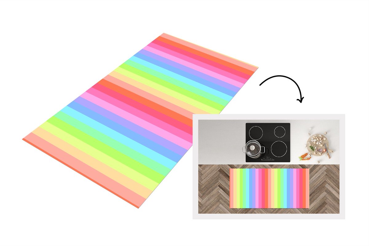 KitchenYeah Keukenloper - Loper keuken - Regenboog - Patronen - Pastel - 120x60 cm - Keukenloper vinyl Multicolor