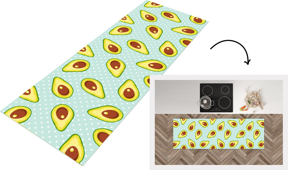 KitchenYeah Keukenloper - Loper keuken - Avocado - Patronen - Stippen - 180x60 cm - Keukenloper vinyl Multicolor