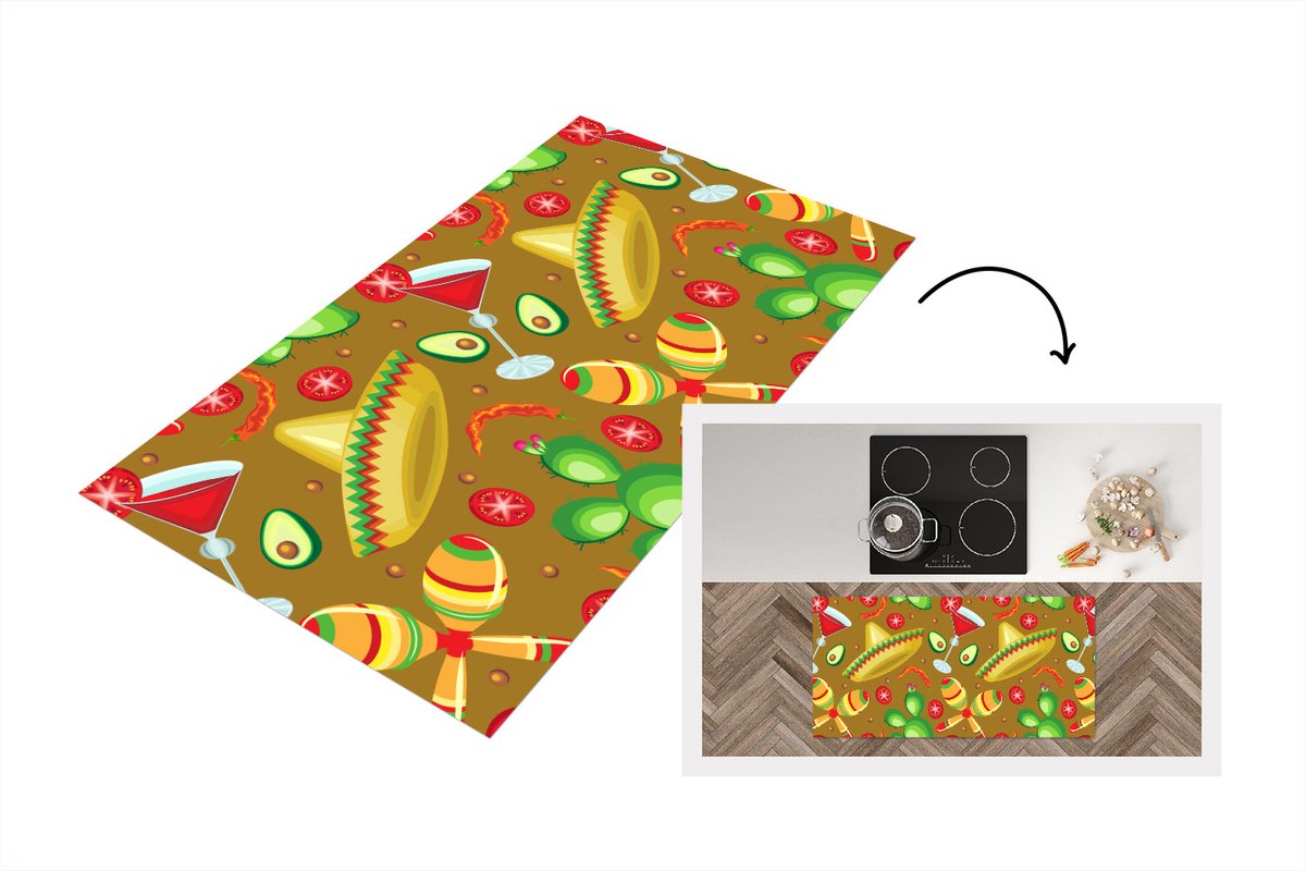 KitchenYeah Keukenloper - Loper keuken - Mexico - Sombrero - Patronen - 120x60 cm - Keukenloper vinyl Multicolor
