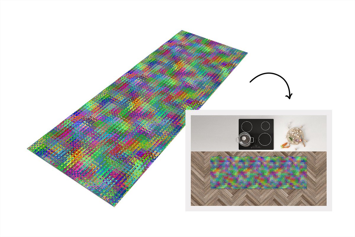 KitchenYeah Keukenloper - Loper keuken - Psychedelic - Patronen - Regenboog - 150x50 cm - Keukenloper vinyl Multicolor