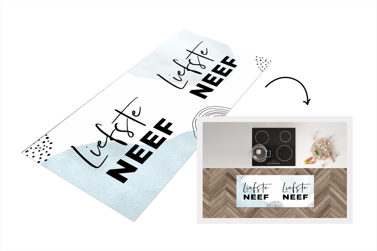 KitchenYeah Keukenloper - Loper keuken - Quotes - Neef - Liefde - 120x50 cm - Keukenloper vinyl Multicolor